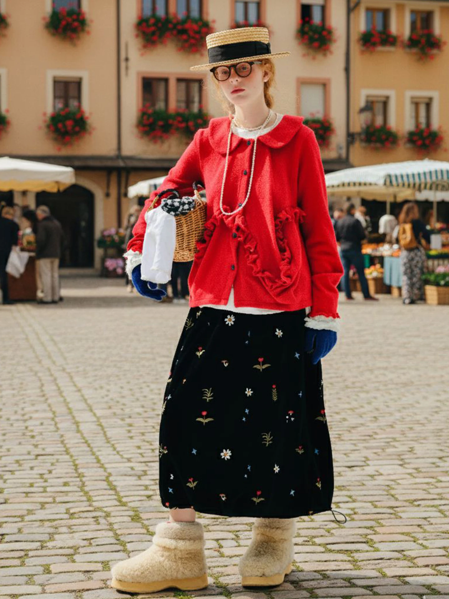 

Юбка-миди с цветочной вышивкой, винтажный бархат, повседневная прогулка, Mori - стиль Healing Vibe 255288