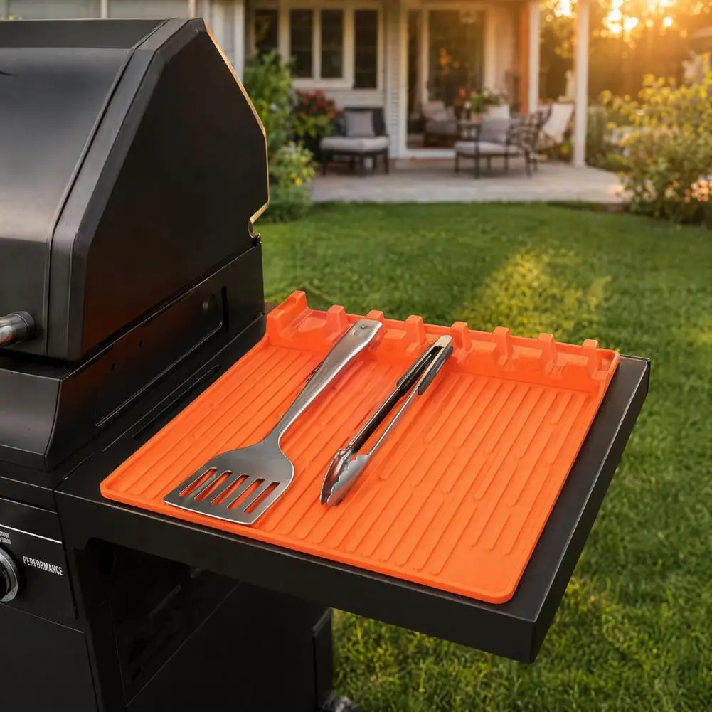 Silicone Griddle Mat Silicone Bbq Tool Mat Heat Resistant Grill Spatula Holder Non-slip Food-grade Cooking Mat for Outdoor