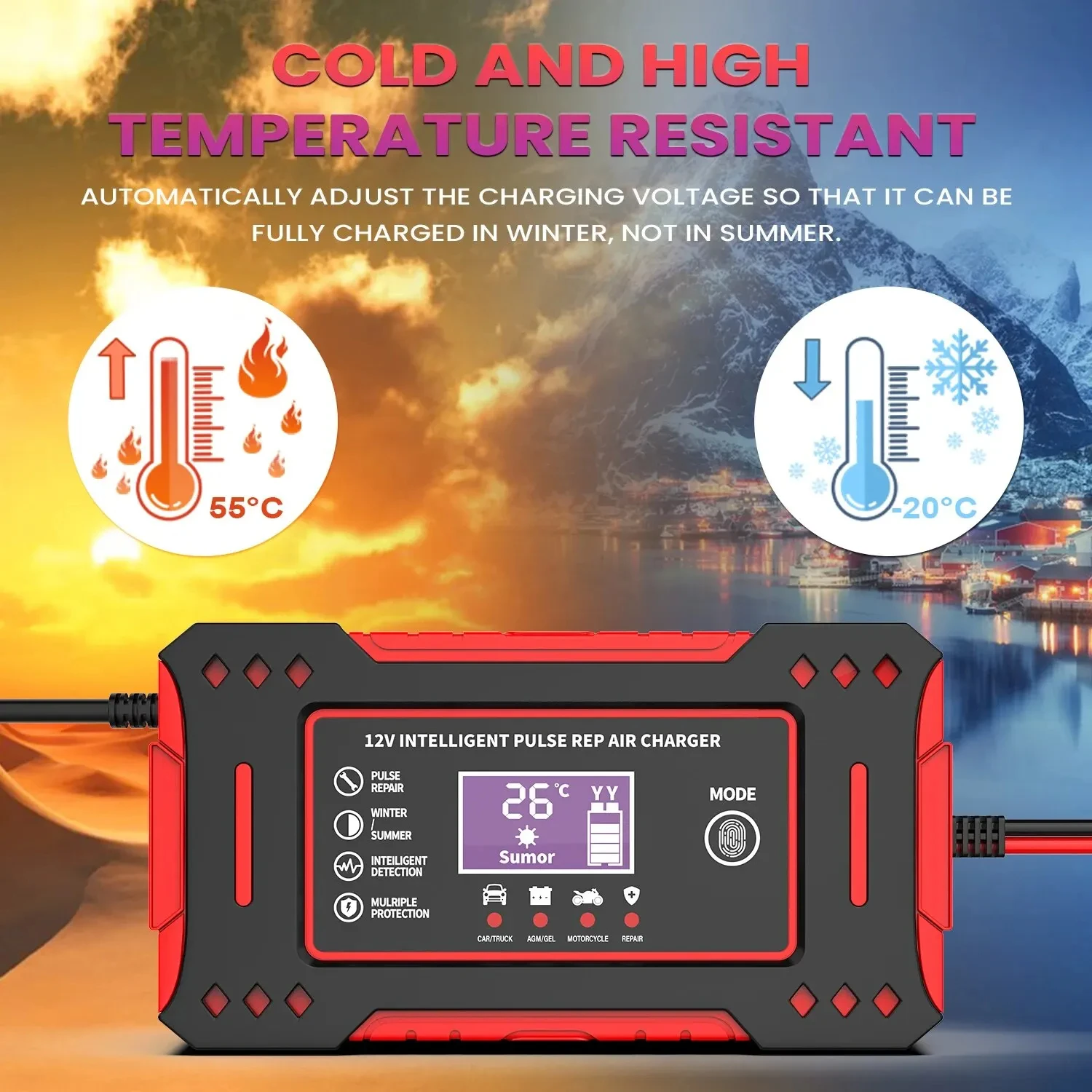 6A 12V Intelligent Battery Charger with LCD Display - Lead-Acid Battery Repair for Car & Motorcycle image 3