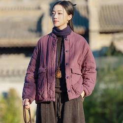 High Quality Cotton Linen Quilted Coats Women New Arrival 2025 Spring Chinese Style Solid Color Female Thick Warm Jackets M424