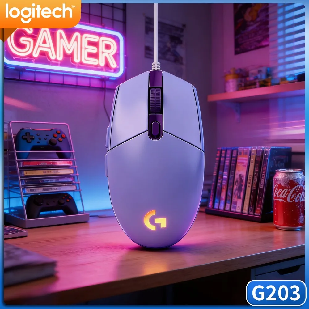 Logitech G203 Wired Gaming Mouse Snappy Button Feedback Ergonomic Palm Fit Non‑Slip Feet Usb For Pc Regular Office Work
