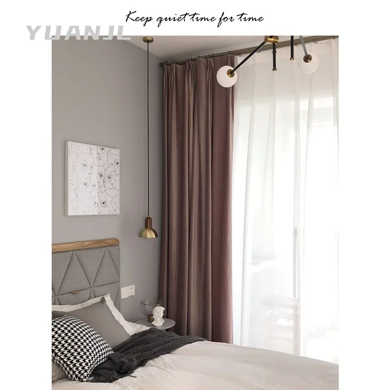 

Modern Nordic Velvet Dirty Powder Cinnamon Powder Royal True Velvet Powder Purple Wedding Room BedroomRoom Flannel Curtains
