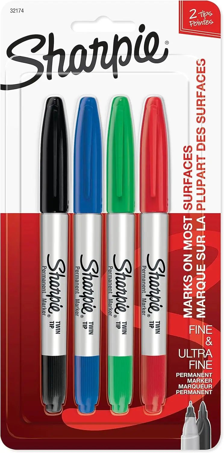 

Twin Tip Permanent Markers, Fine & Ultra Fine Assorted Colors, 4-Pack for Art and Office Use