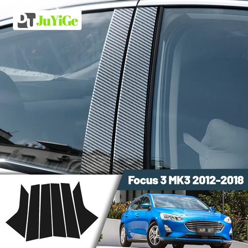 Oferta de puerta y ventana de fibra de carbono negro brillante, pegatina de cubierta de poste de pilar B C para Ford Focus 3 MK3 2012-2018 2013 2014 2015 2016 2017