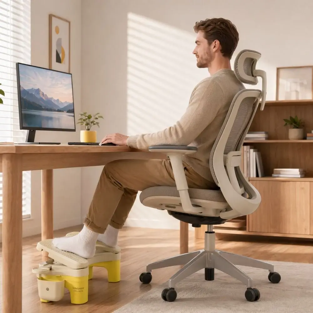 Ergonomic Under Desk Footrest Hollow Out Nonslip Bottom Office Desk Leg Rest 6 Level Comfortable