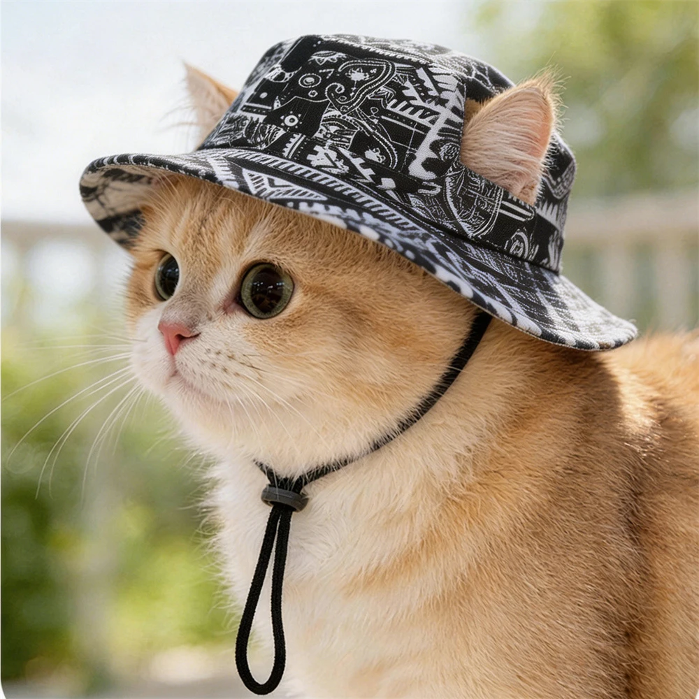 Sombrero lona con protección solar para gatos Sphynx – Rayas - imagen 2