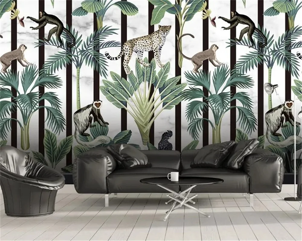 Milofi professional 3D wallpaper children's mural hand-painted tropical rainforest animal bedroom background wall