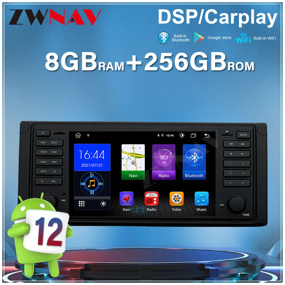 8 Core 7'' For BMW E39 Android12 Car Radio Auto Touch Screen No DVD GPS Navigation Wireless Carplay Stereo Multimedia Player