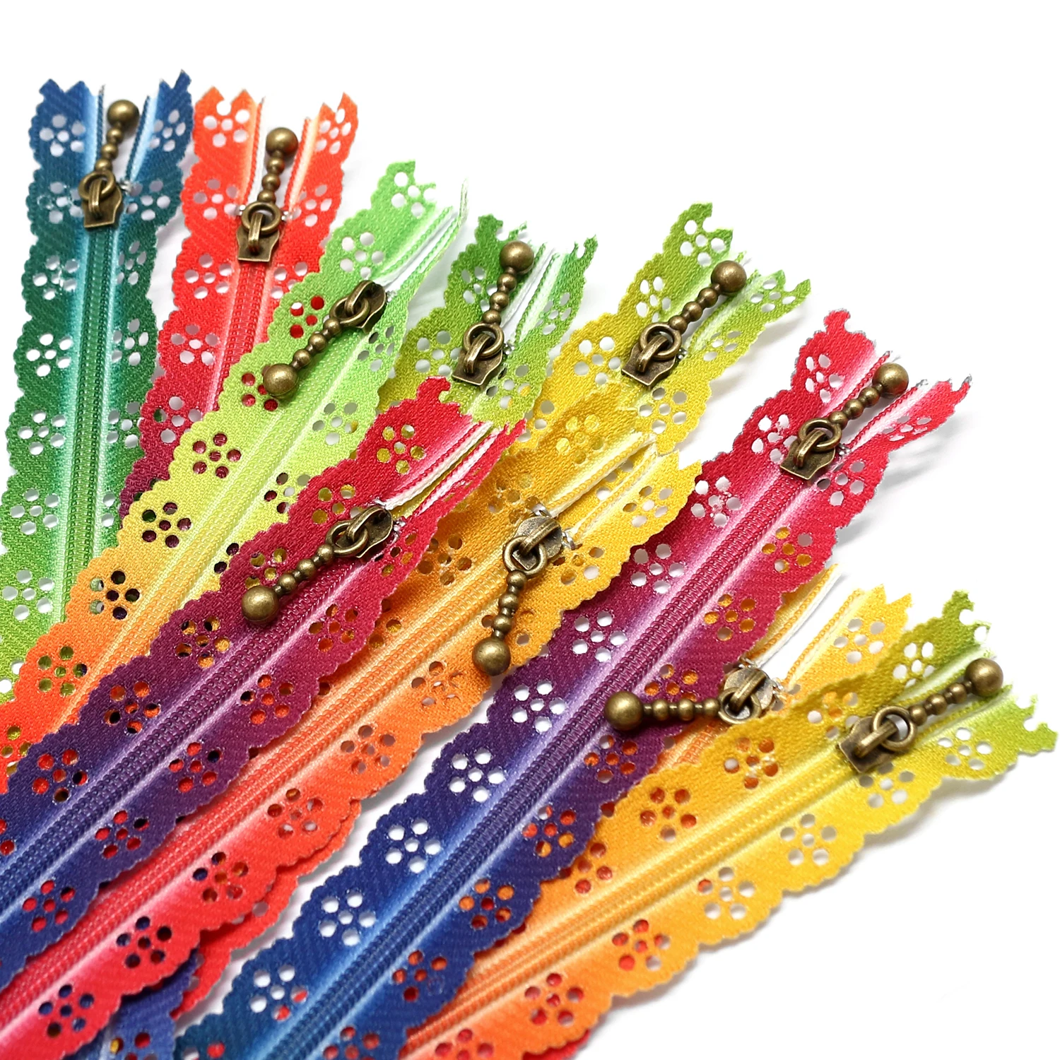 10 Stück 20/25CM Nylon-Hohlspitzen-Reißverschlüsse mit geschlossenem Ende, Farbverlauf, kurze Reißverschlüsse für Taschen, Kleidung, DIY-Näharbeiten, Schneiderei, Handwerk