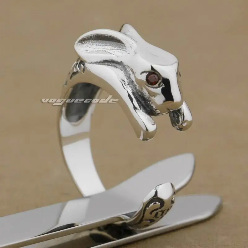 Red CZ Eyes 925 Sterling Silver Rabbit Fashion Ring 9K003 Free Size 4~6