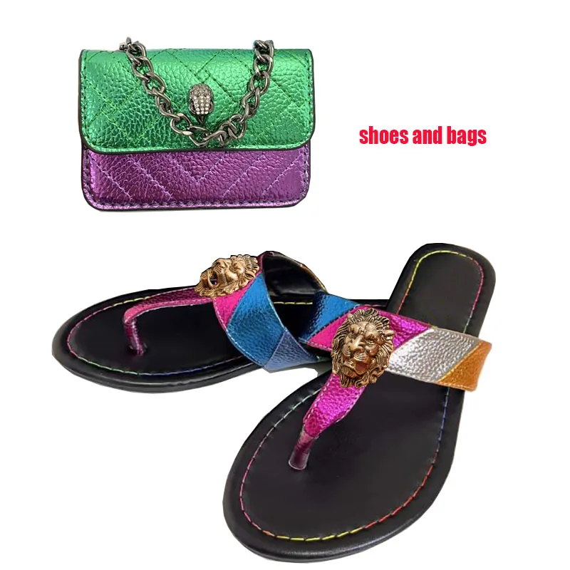

Fashion European-style lion-shaped women's sandals in stock with chain bag and slip-on shoes set