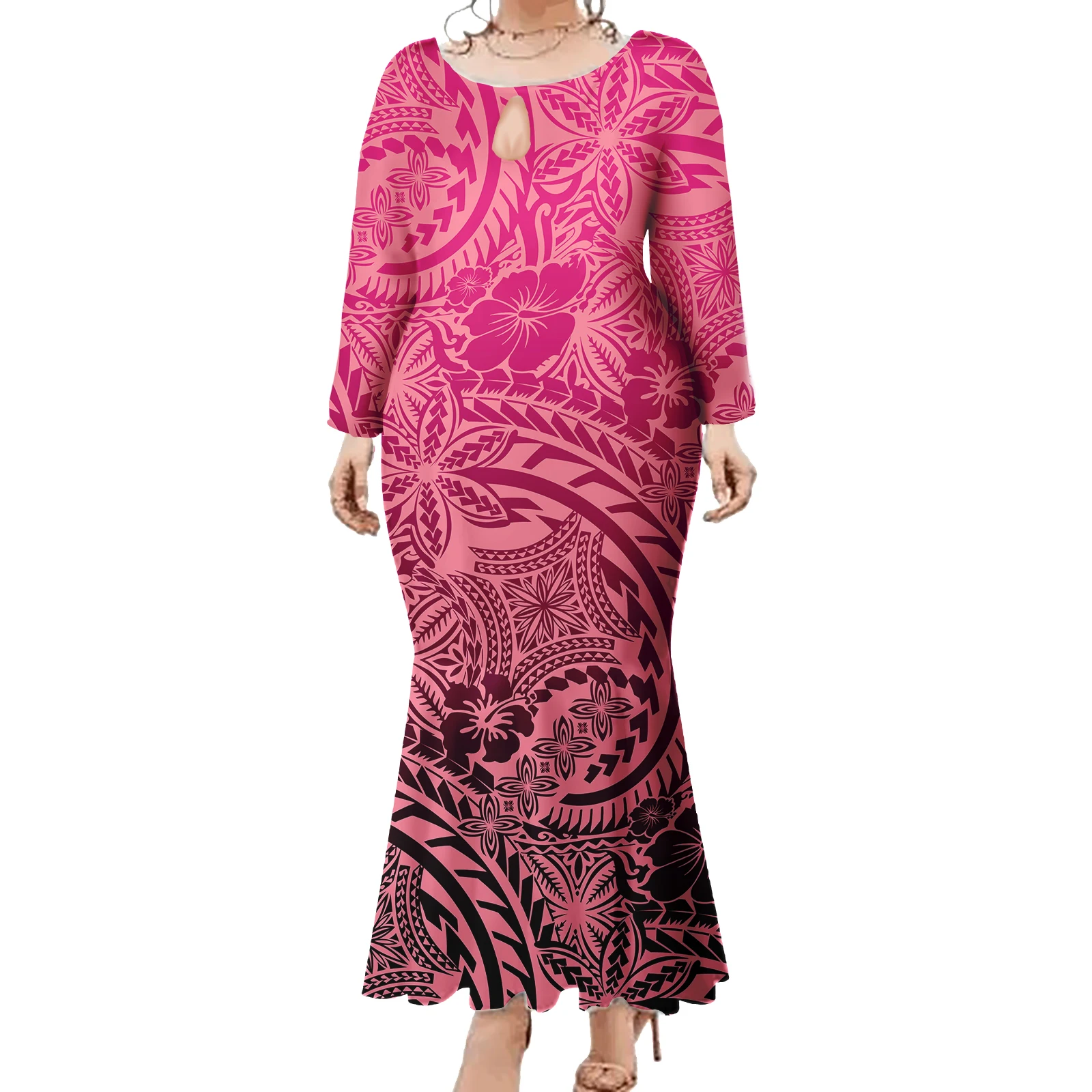 Custom Casual เสื้อผ้ากระโปรงลูกเรือคอชุดเกาะชุดยาว Polynesian Tribal Elegant ผู้หญิงชุด