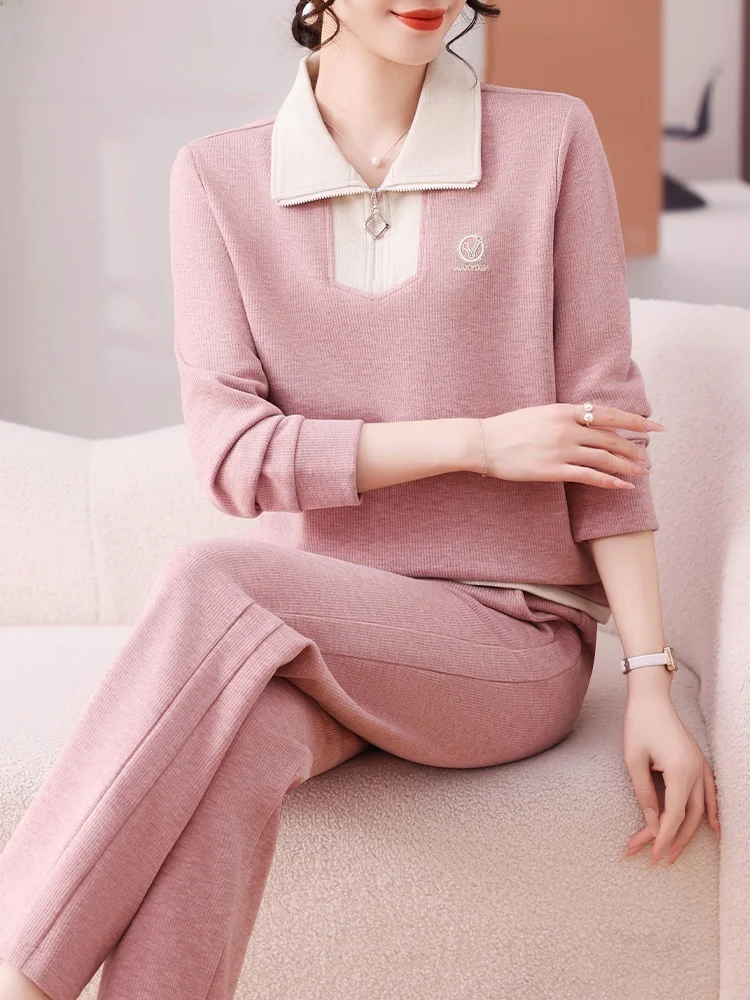 

Весенний модный комплект: толстовка с длинным рукавом и футболка, женская спортивная одежда, комплект из двух предметов для женщин среднего и старшего возраста