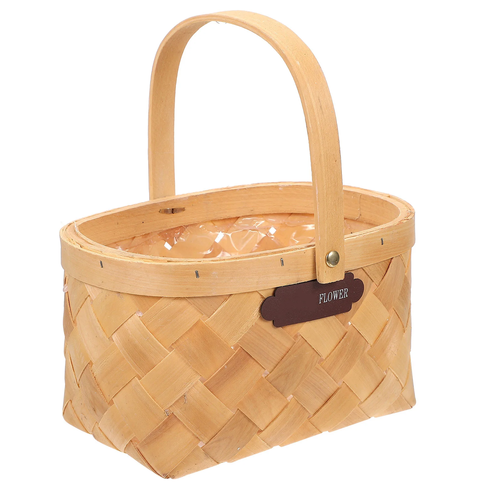 

1pc Handmade Woven Storage Basket Lightweight Portable Fruit Flower Holder Creative Wooden Tote Container For Banquet Decoration