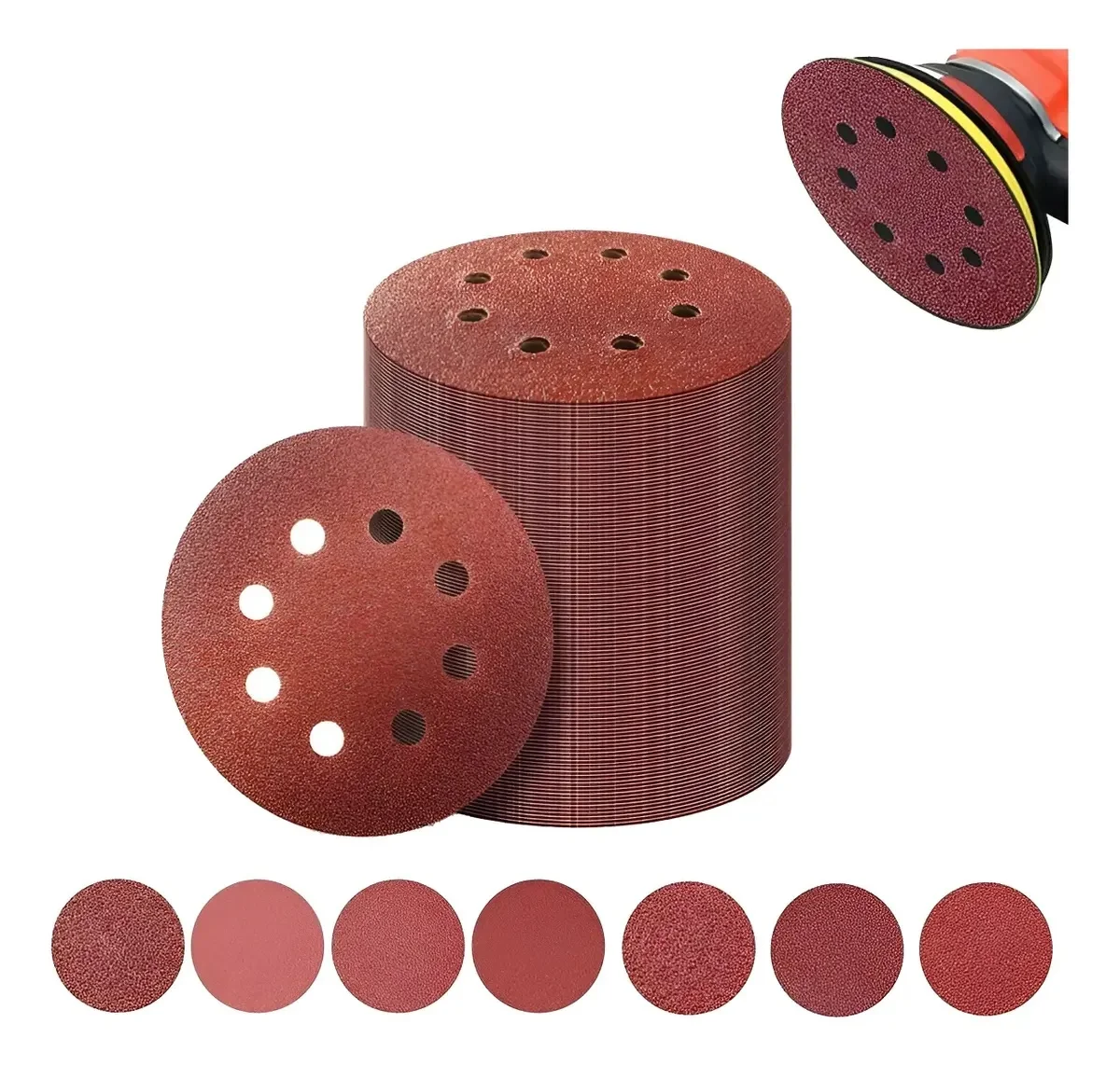 

100Pcs 5 Inch 8 Hole Red Sanding Discs 125mm Hook and Loop Sandpaper 60-400 Grit for Orbital Sander Wood Metal Polishing