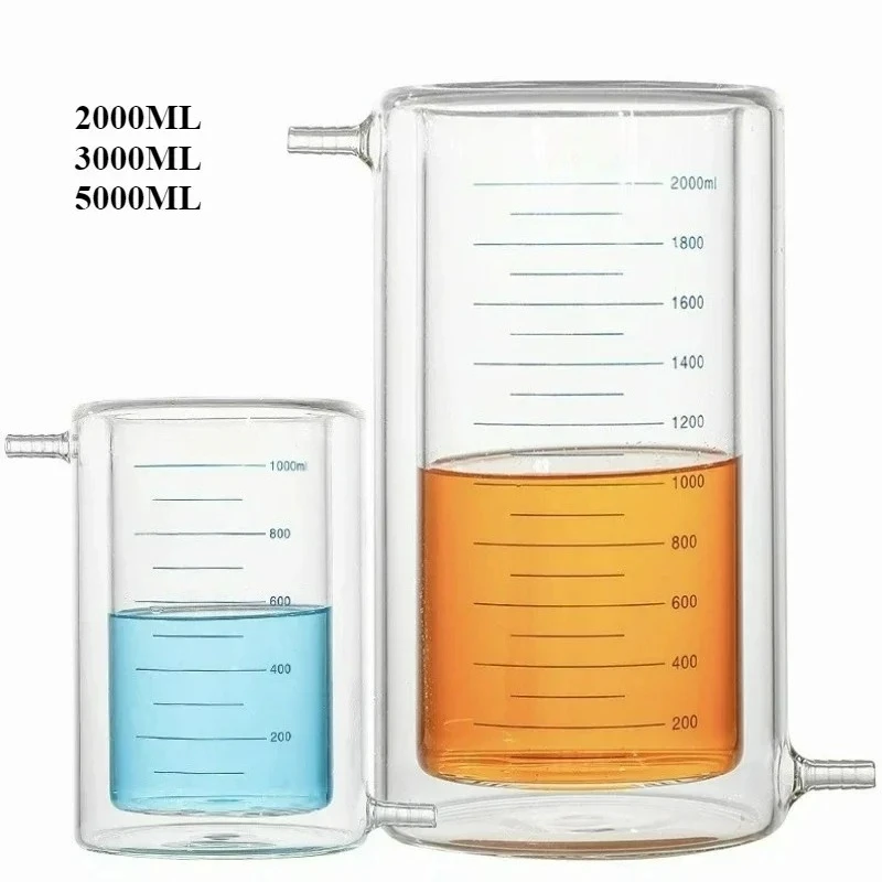 2000/3000/5000mL High Borosilicate Double Layer Jacketed Glass Beaker Lab Catalytic Reaction Vessel