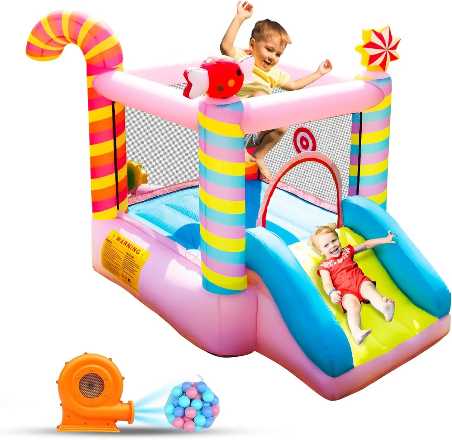 Casa de rebote - Casa de rebote inflable con tobogán para niños de 3 a 6 años, casa de rebote para niños con soplador, castillo inflable para patio familiar, Ju