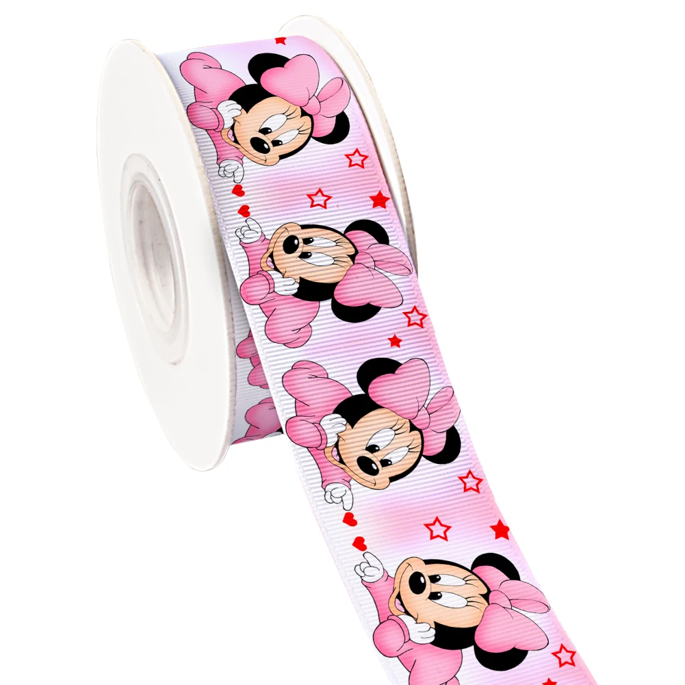 Disney Cartoon Mickey Mouse Printing Grosgrain Ribbon 5Yards for DIY Hair Bows Merry Party Dec Meterials