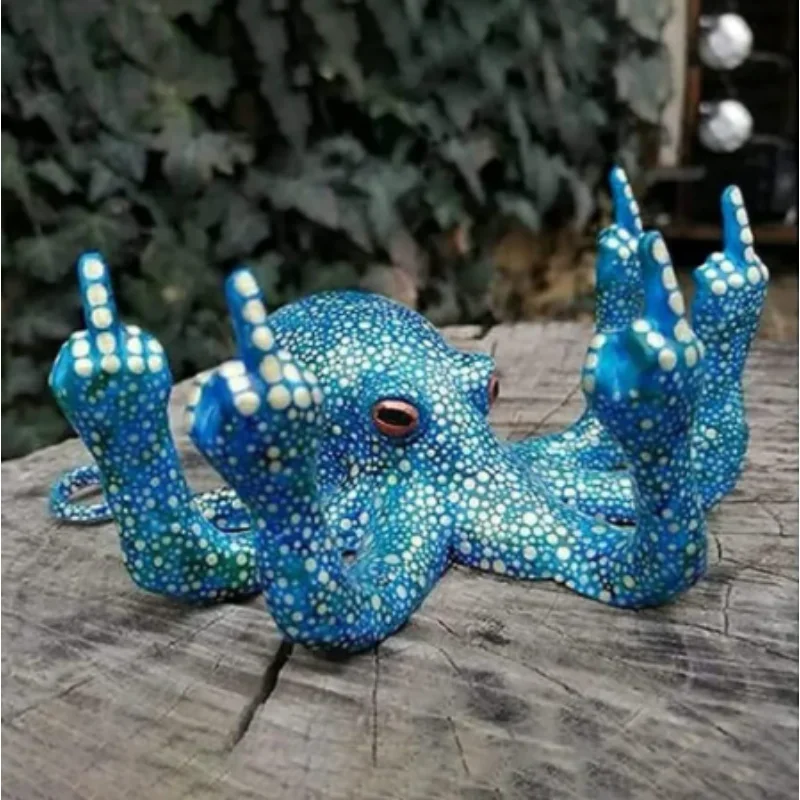 2026 Middle Finger Octopus Statue Resin Garden Octopus Ornaments Desktop Decor Creative Angry Octopus Sculpture Garden Decor