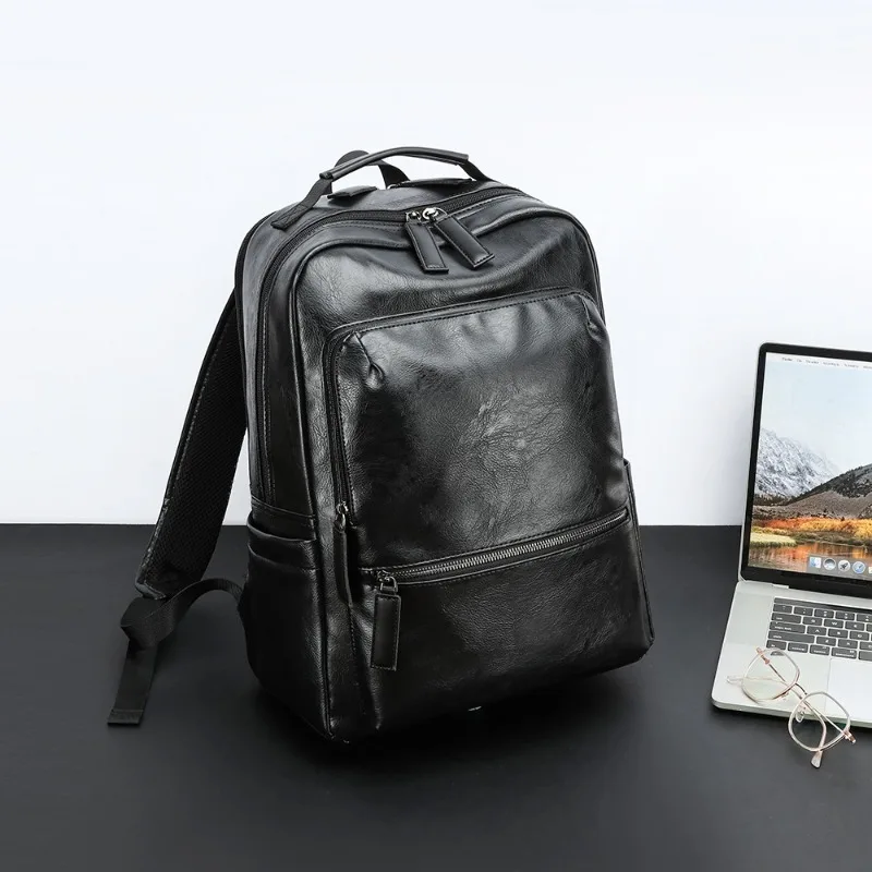 

Fashion Men's Backpack Letter Printed Backpack for Men Luxury PU Leather Laptop Bags Male Large Capacity Backpack School Bag