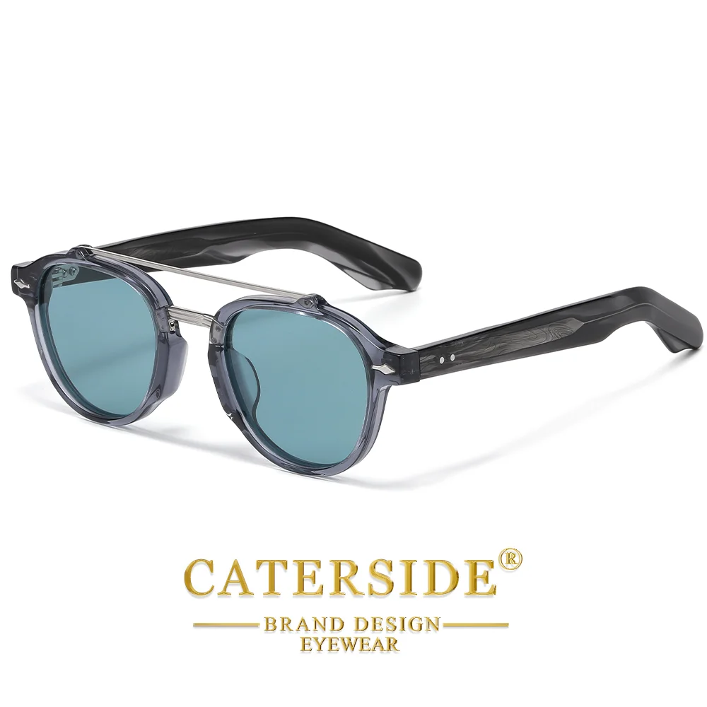 CATERSIDE Neue polarisierte Sonnenbrille für Herren, Acetatrahmen, flaches Design mit doppeltem Brückenbogen, modische dekorative Damenbrille, UV400 – Detail 8
