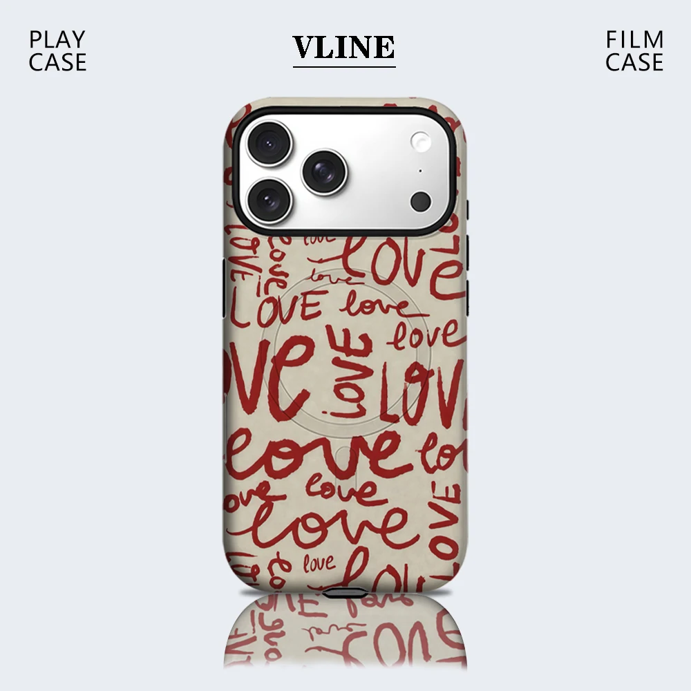 Rote Liebes-Typografie Kunst-Handyhülle für Magnetische iPhone 17 16 15 14 13 Pro Max Plus Einzel- und Doppelschichtige Robuste Hülle