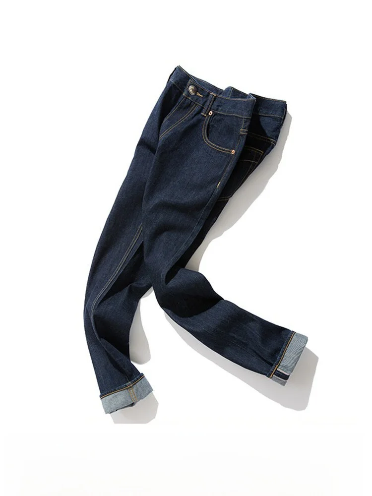 

MBBCAR Slim Fit Blue Denim Jeans Heavyweight Vintage Waed Retro Sle Youthful Casual Cotton mid Waist Long Trousers