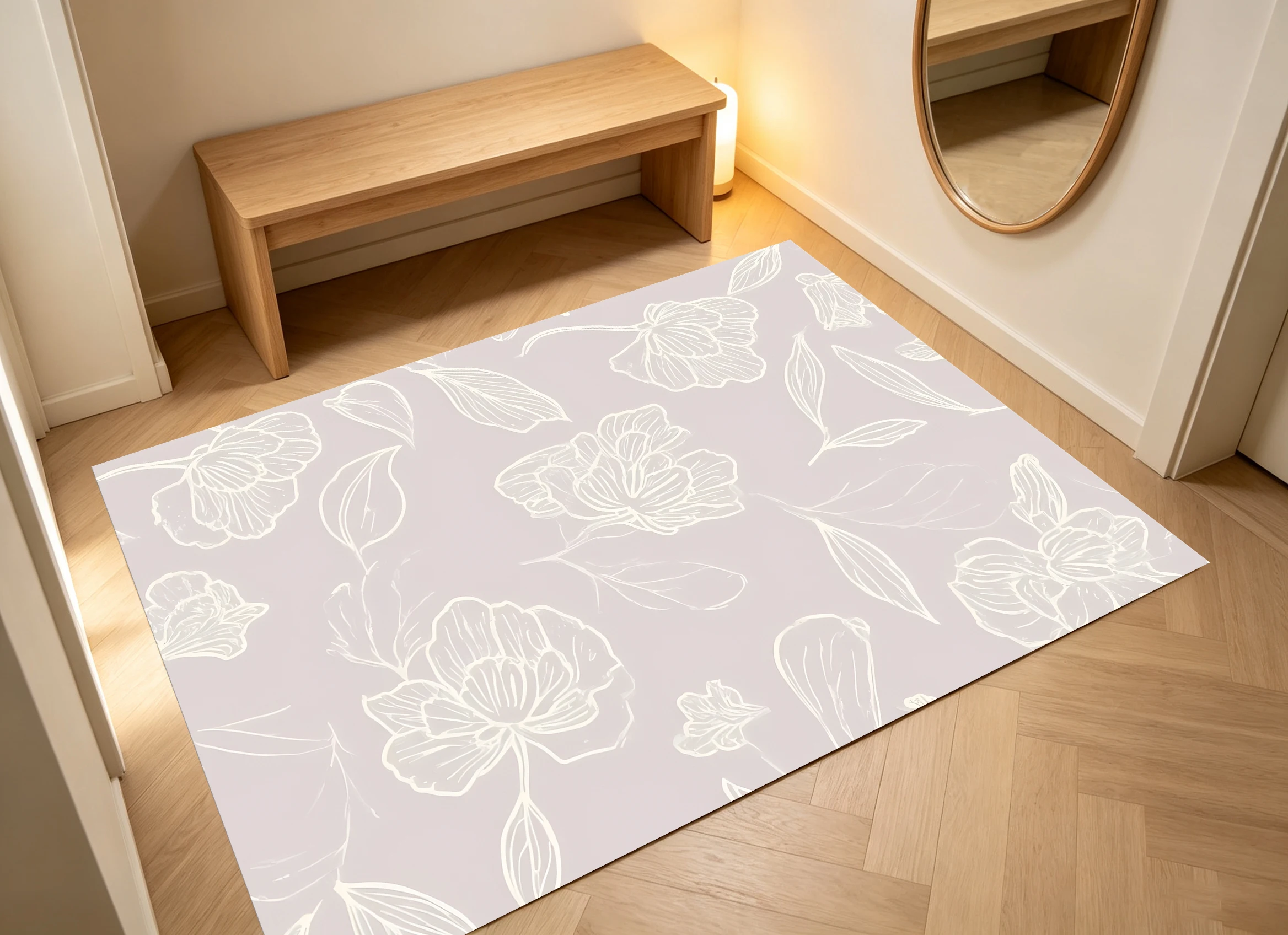 2D Velvet Rug, Nude Pink Floral Design, French Style, Soft & Skin-Friendly, for Living Room & Bedroom, Enhancing the
