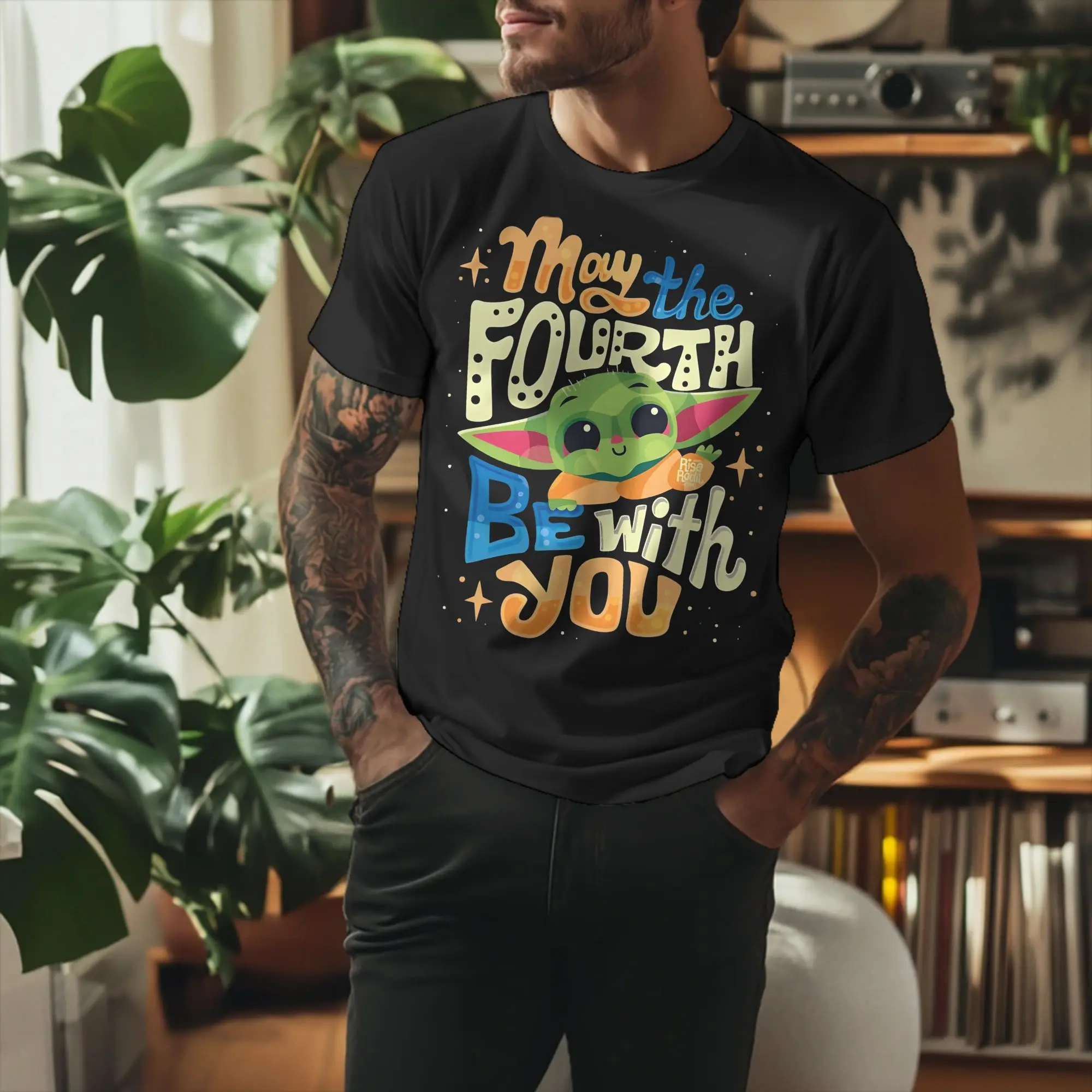 Camiseta Kawaii Baby Yoda Grogu May the Fourth Quote para hombre, ropa de verano de algodón de manga corta con cuello redondo