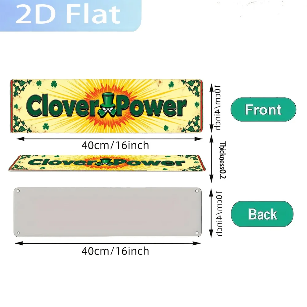 2D Flat, Vintage Sign 'Clover Power Slogan Design.', Elegant Wall Art Sign, Perfect for Home, Bathroom, Kitchen, Office