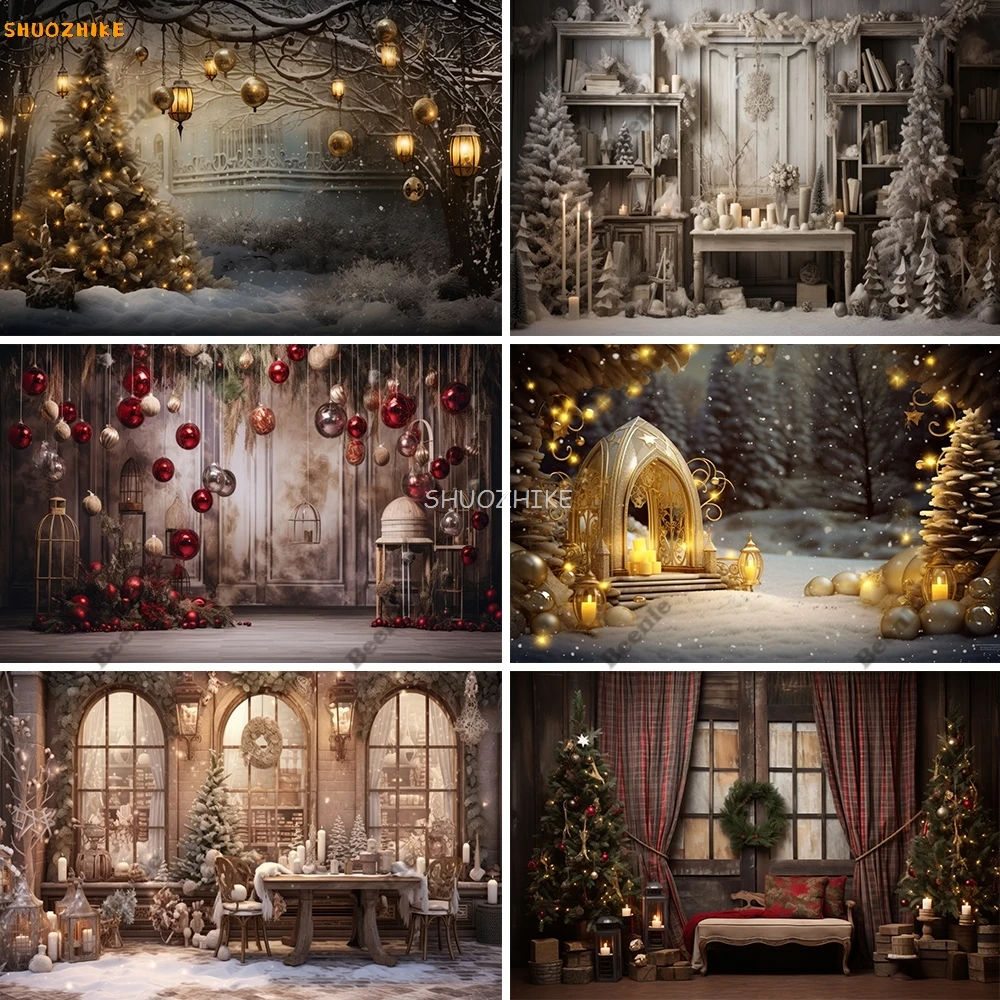 

Photography Background Winter Christmas Santa Claus Xmas Tree Gifts Kids Family Portrait Decor Backdrop for Photo Studio