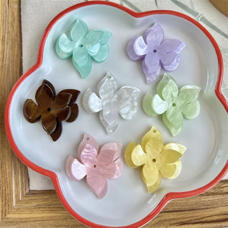 Wholesale 40pcs/lot color print cartoon flowers shape acrylic beads diy jewelry garment hair accessory