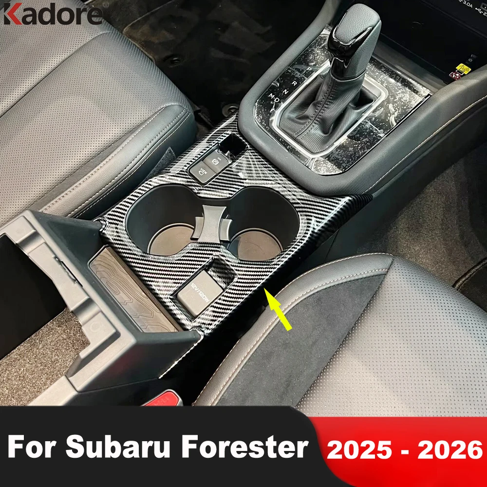

Car Center Console Water Cup Holder Frame Cover Trim For Subaru Forester 2025 2026 Carbon Fiber Inteiror Mouldings Accessories
