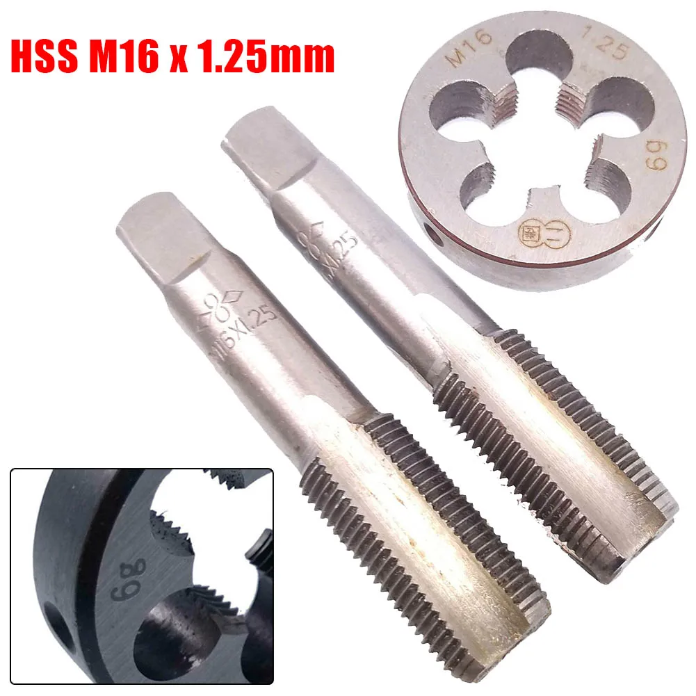 High Speed Steel Taper Tap and Die Set Right Hand Metric Thread 1 25mm Comes with 2 Taps and 1 Die in a Pack of 3