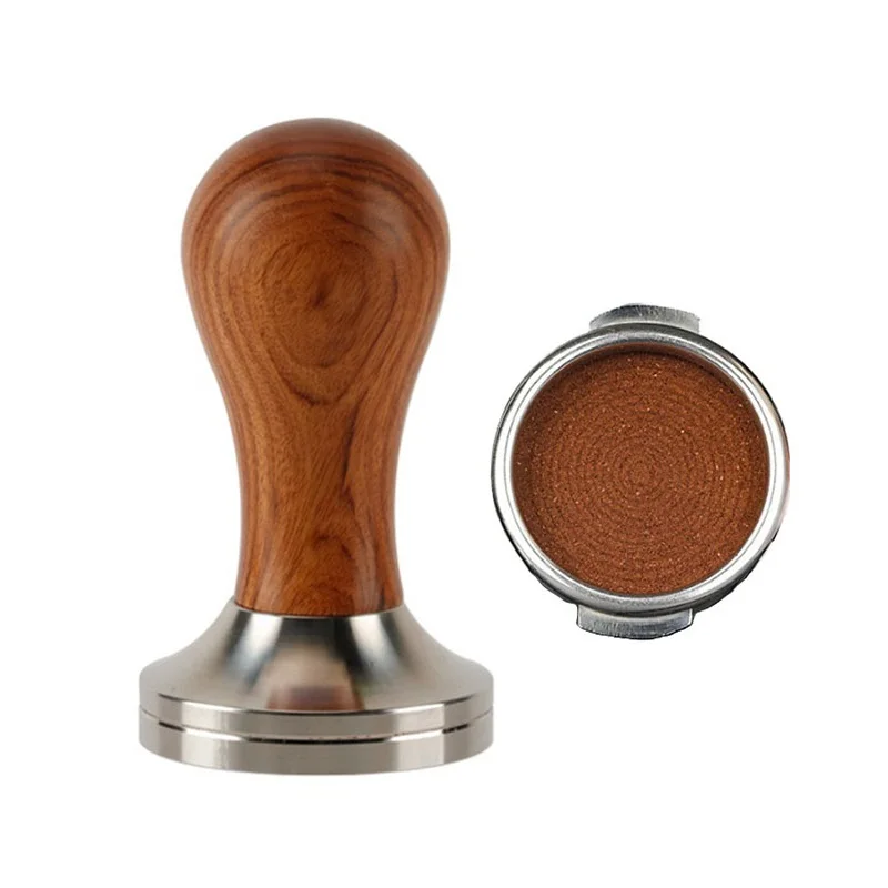 Coffee Tamper Solid Wood Handle Stainless Steel Thread Base 51mm 53mm 58mm Tamper For Coffee Espresso Accessories Coffee Tools