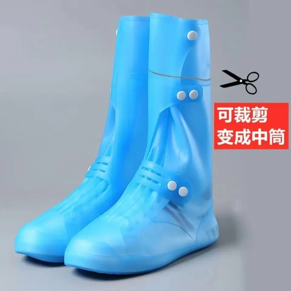 women's Four Seasons Cuttable Shoe Barrel Super High Top Rain Shoes Lovers Soft Bottom Non Slip Integrated Waterproof Shoe Cover