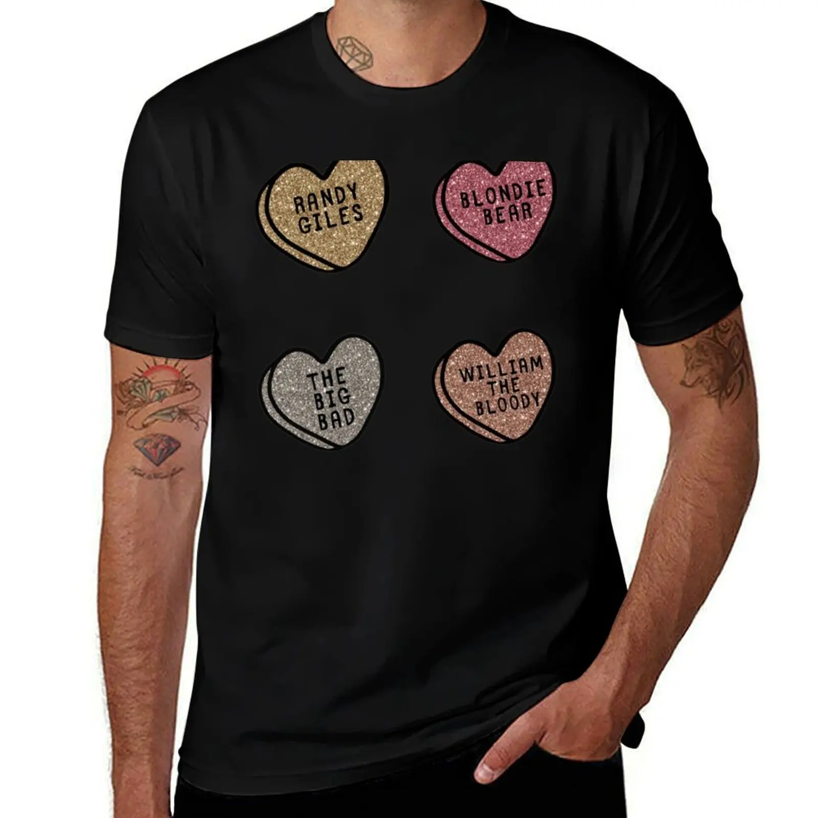 Spike Glitter Hearts Buffy Stickers T-Shirt Modern Style Print T-Shirt