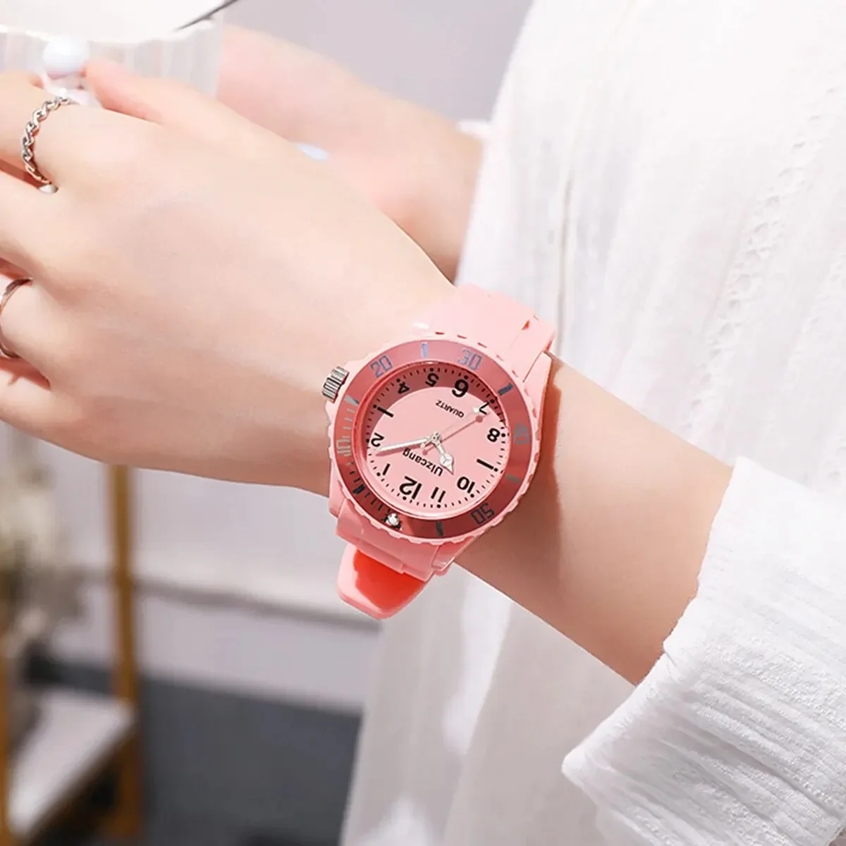 

Kids Exam Watch Girls Boys Elementary School Waterproof Imitation Drop Macaron Little Fresh Sport Jelly Candy Color Clock Watch