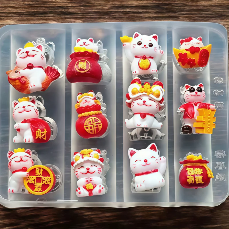 Transparent Silicone Nail Art Mold Cat Fortune Cookie Treasure Box New Year 3D Nail Decorations One Piece Nail Mold