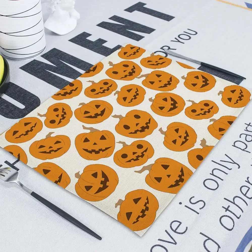 Horror Pumpkin Table Mat Happy Halloween Under Cup Pad Coaster Under Hot Kitchen Placemat Table Mats Dining Mat for Bowl