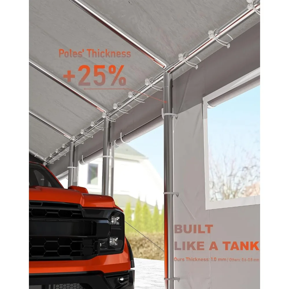 13 'X 25' Extra Grote Carport, Zware Draagbare Garage Voor Full-Size Pick-Up Truck, Suv, Compacte Reisaanhangwagen, 10X1.0 Mm Staal