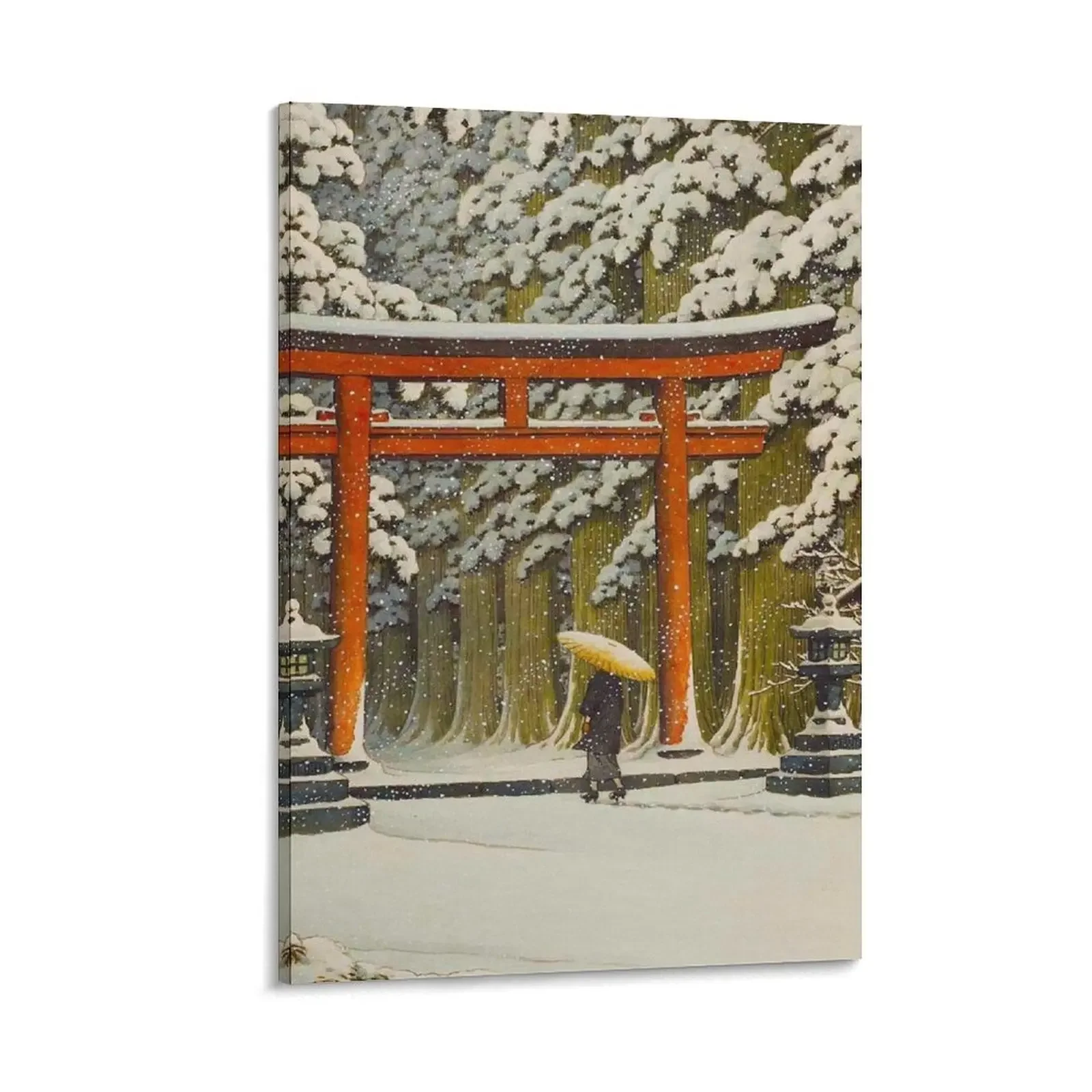 

Snow at the Shrine Entrance, Hakone Gongen by Kawase Hasui Vintage Japanese Woodblock Print East Asian Cultural Canvas Painting