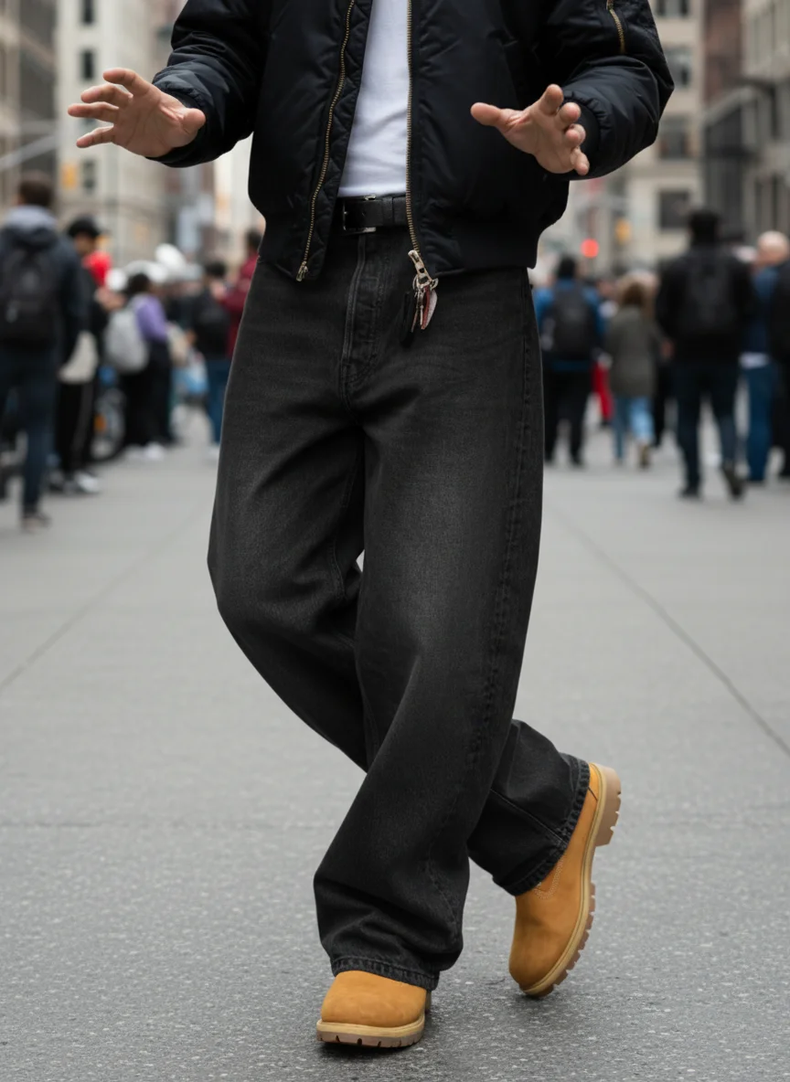 

Vintage distressed black jeans for men, straight-leg, loose, slimming, versatile, trendy, stylish long pants for young men