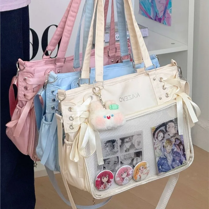 

JIAERDI Japanese Sweet Elegant Ribbon Ita Bag Women Large Capacity Transparent Tote Bag Ladies Balletcore Anime Shoulder Bag New