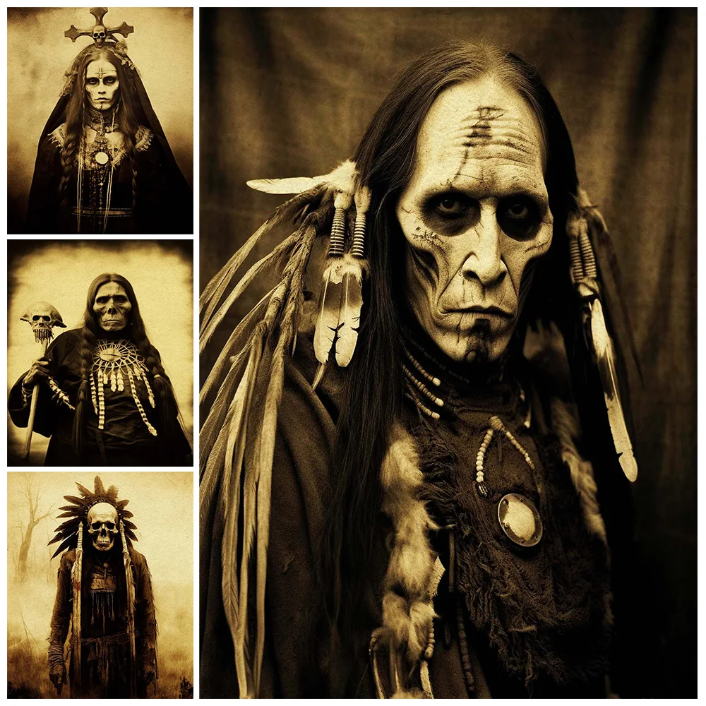 Creepy Ghost Faced Aboriginal Photography Art Poster And Print Home Decor Wild Horror Folklore Vintage Wall Art Canvas Painting
