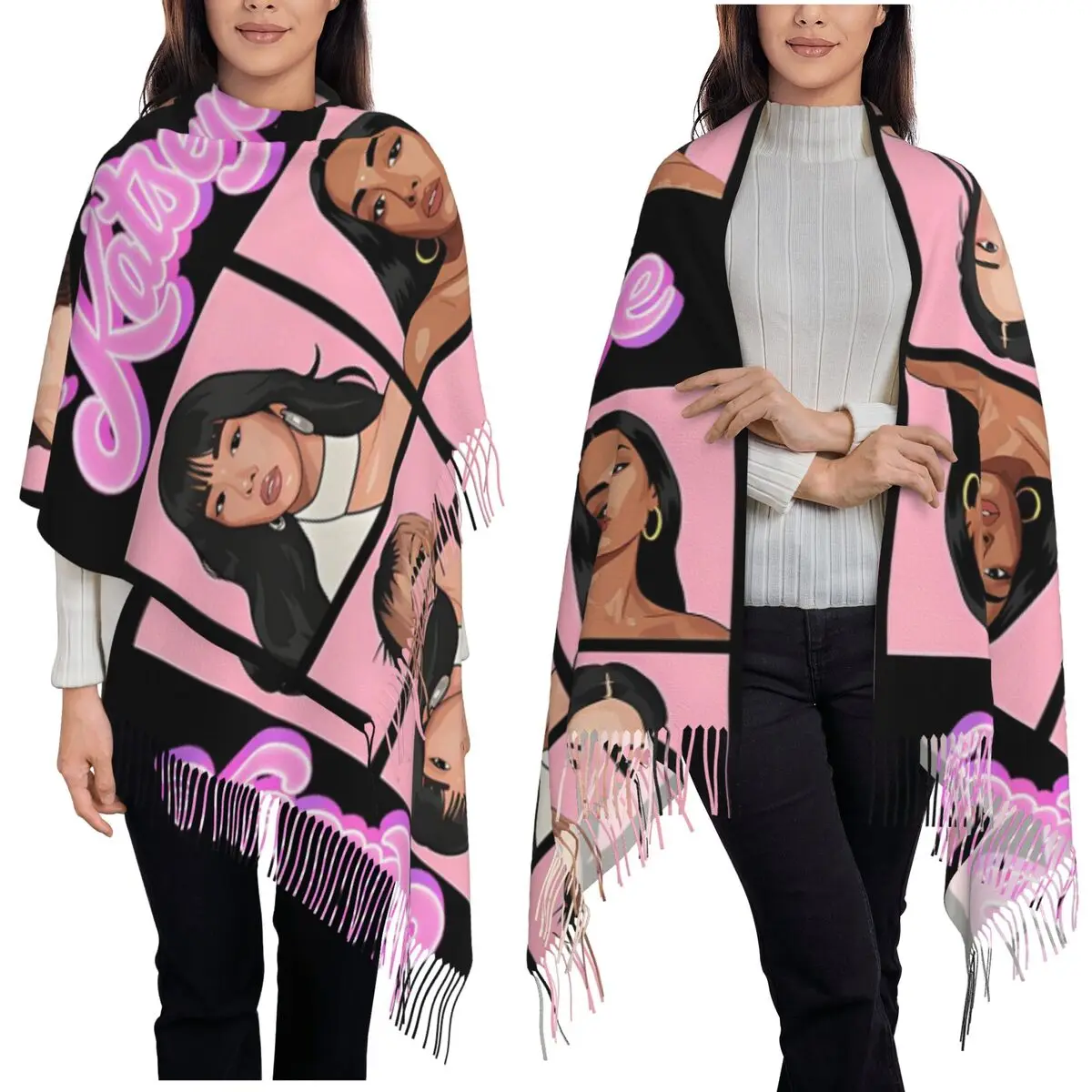 Katseye Kpop Beautiful Chaos Scarf Tassel Scarves Women Soft Warm Shawls and Wraps Large Fall Winter Shawl Wrap