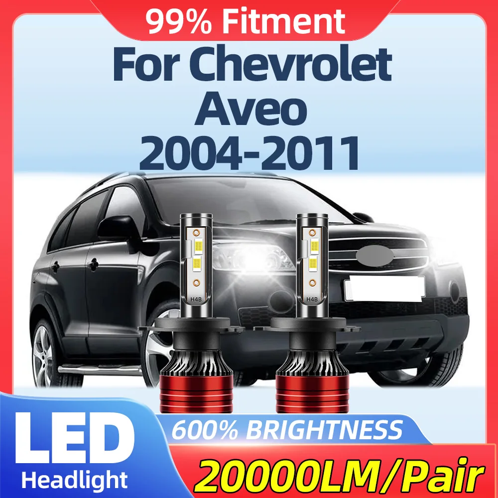 LED Headlight Bulbs 20000LM High Low Beam Car Lights 6000K White 12V 24V For Chevrolet Aveo 2004-2006 2007 2008 2009 2010 2011