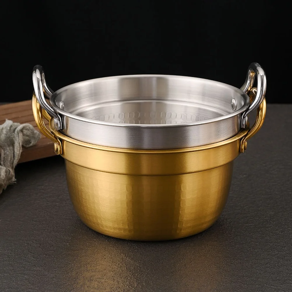 Korean Style Stainless Steel Pot 304 Grade with Dual Handles for Ramen Noodle Soup and Hot Pot Cooking Applications