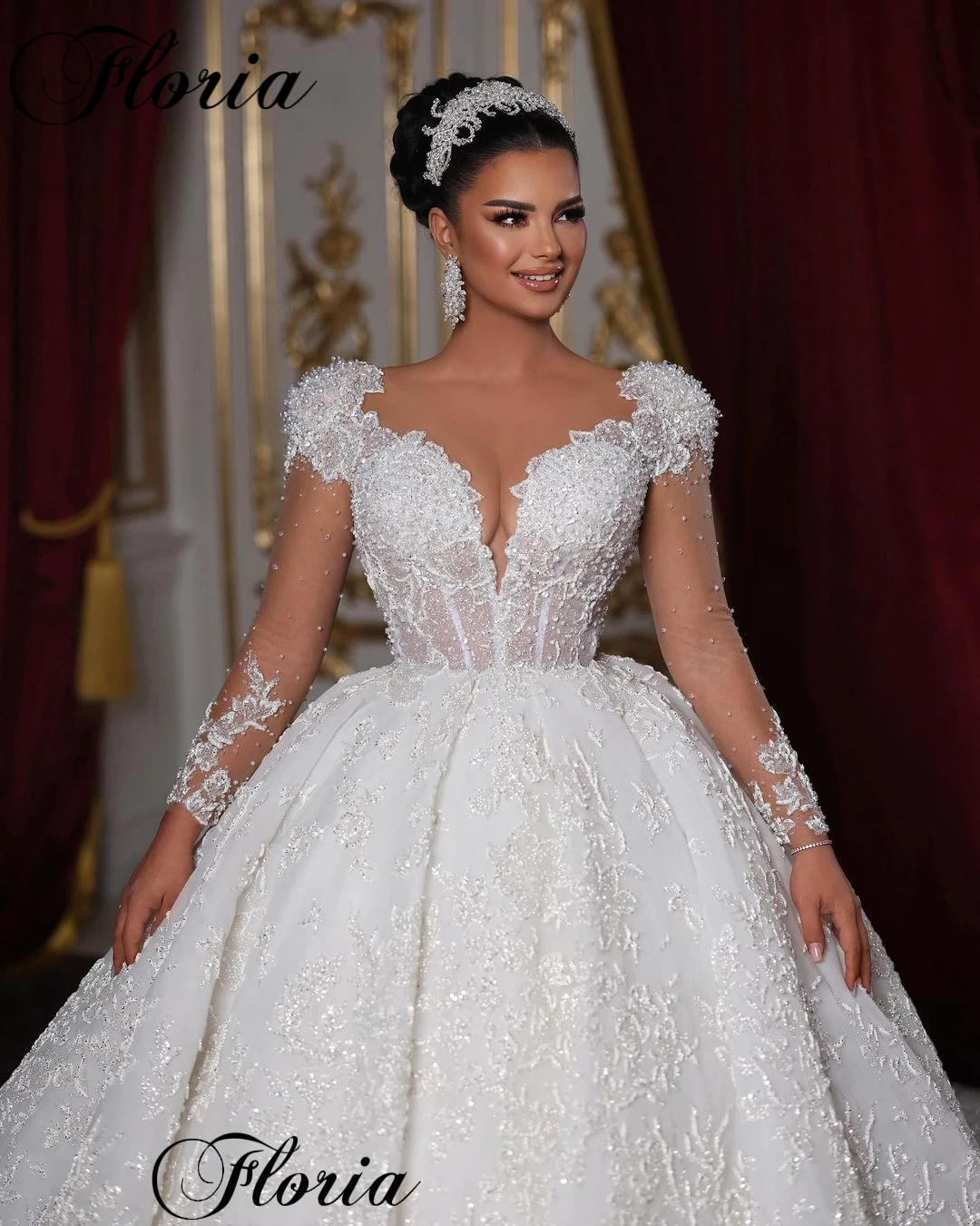 White Lace Wedding Dresses A-Line Formal Long Sleeves Wedding Gowns Beaded Elegant Bridal Gowns For Women 2024 Vestido Blanco