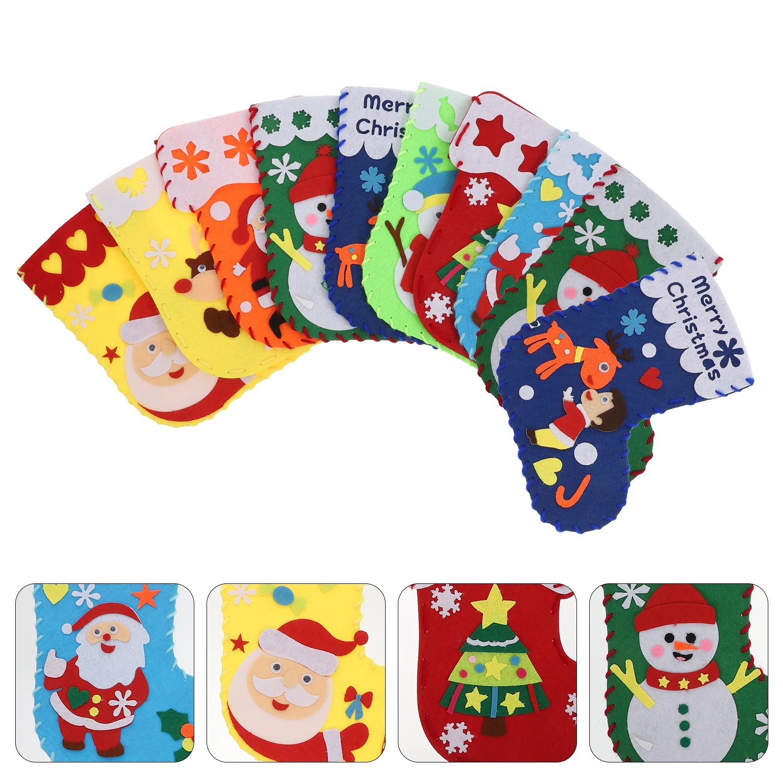 10 Sets DIY Christmas Stocking Bag Gifts for Stuffers Suite Hanging Ornaments Pendant Sock Non-woven Hand-made Stockings Child